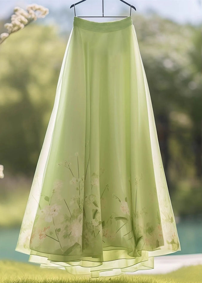 French Green Tie Dye Wrinkled Chiffon Skirt Summer