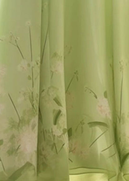 French Green Tie Dye Wrinkled Chiffon Skirt Summer
