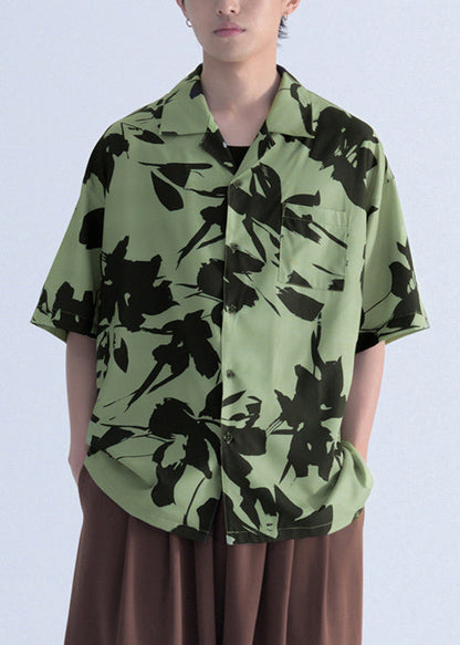 New Green Print Pockets Cotton Shirts Summer