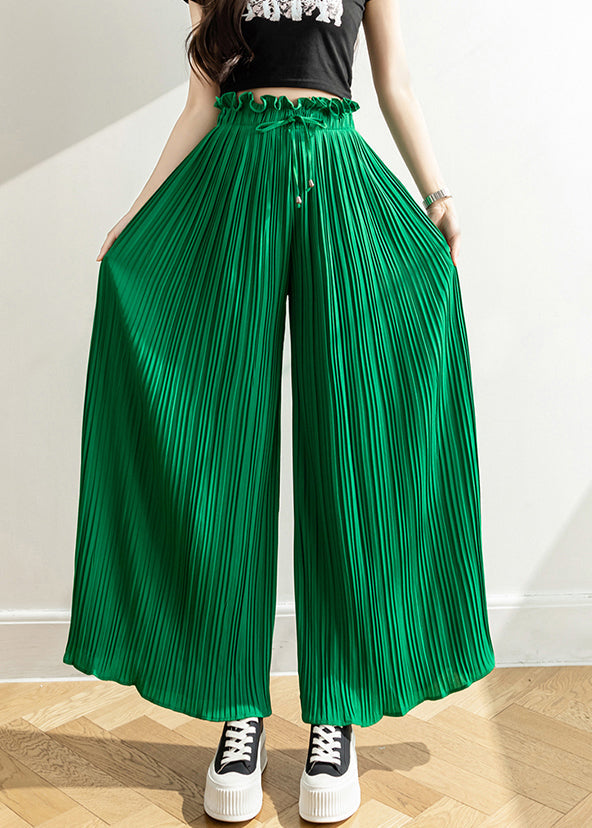 New Green Ruffled Chiffon Crop Pants Summer