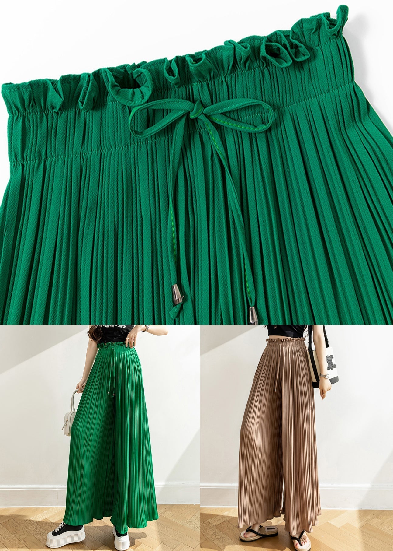 New Green Ruffled Chiffon Crop Pants Summer