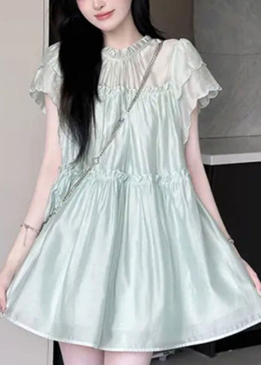 New Green Ruffled Tops and Shorts Two Pieces Set Summer