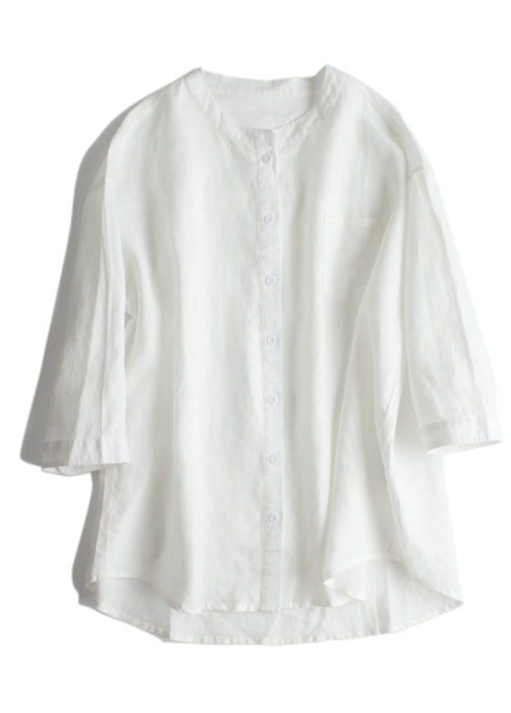 New Green Button Pockets Linen Shirts Summer