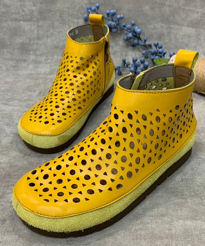 New Green Hollow Out Genuine Leather Shoes for Flats