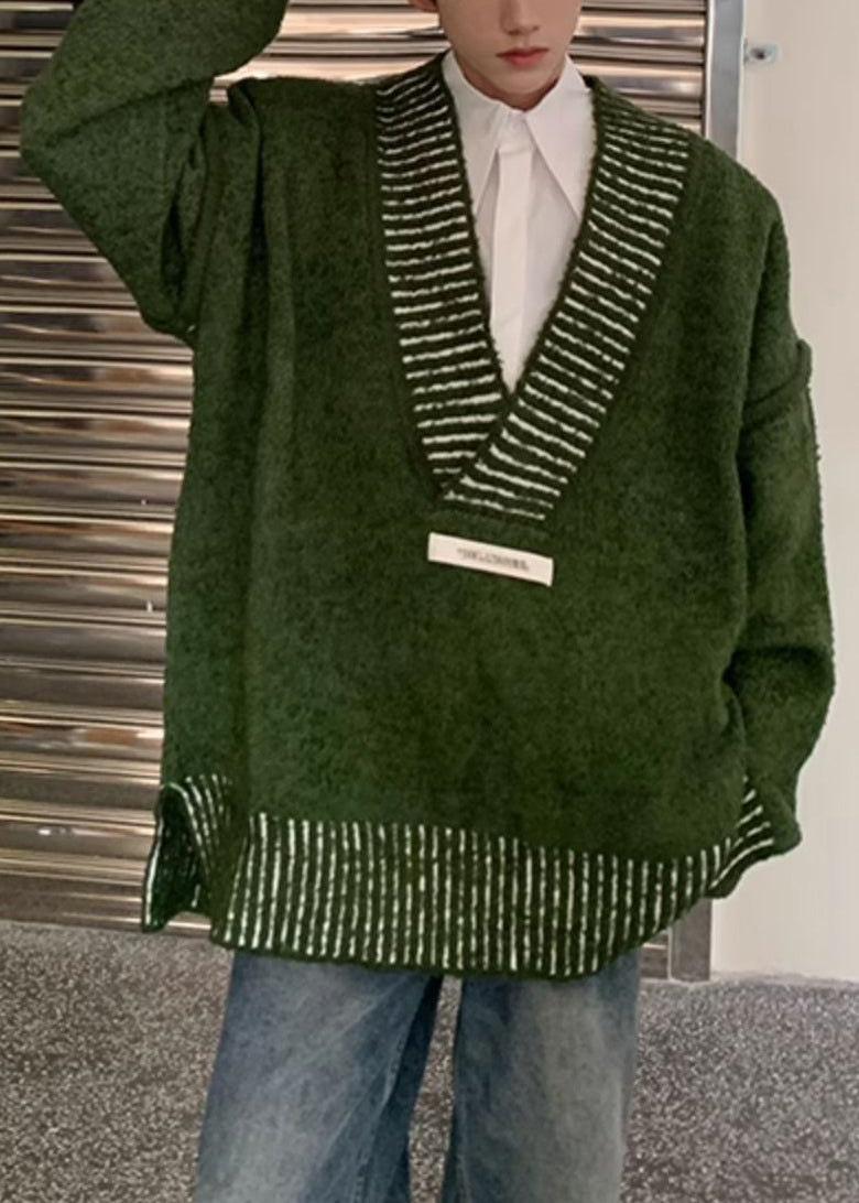 New Green V Neck Cozy Knit Sweaters Fall