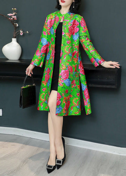 New Green Wrinkled Side Open Wear on Both Sides Silk Coat Fall