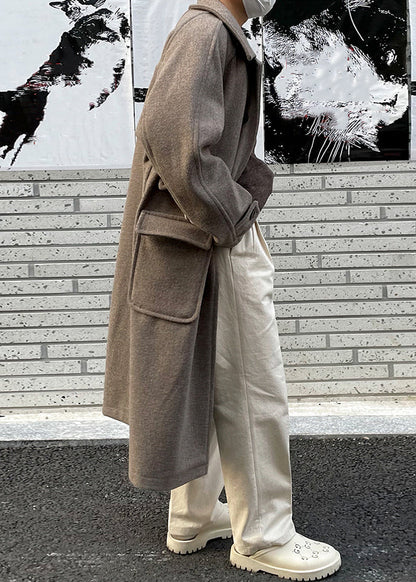 New Grey Button Pockets Woolen Long Coats Winter