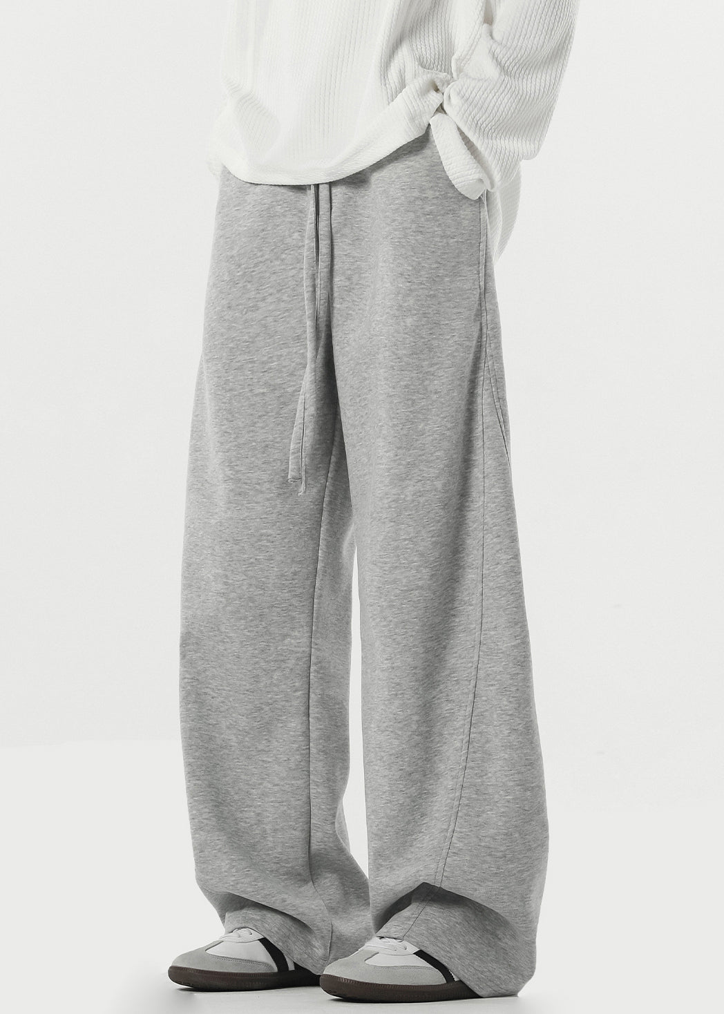 New Grey Lace Up Pockets Warm Fleece Pants Spring