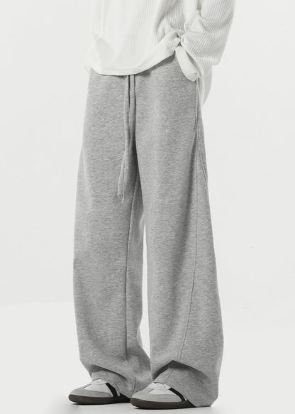 New Grey Lace Up Pockets Warm Fleece Pants Spring
