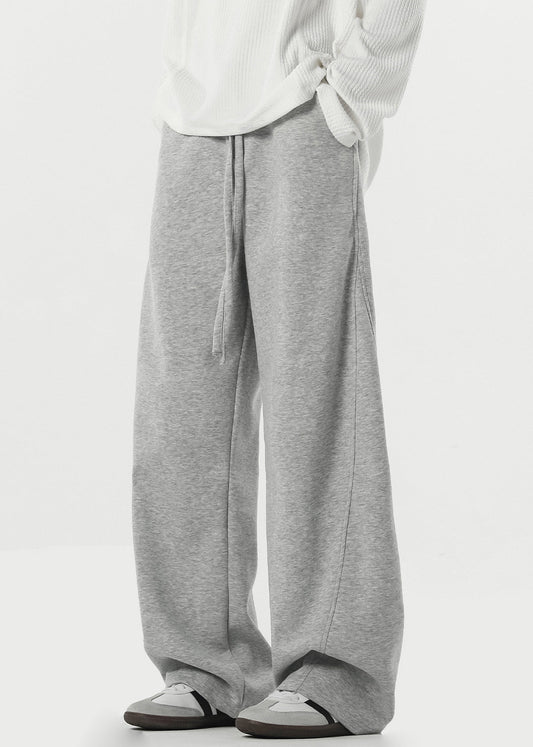 New Grey Lace Up Pockets Warm Fleece Pants Spring