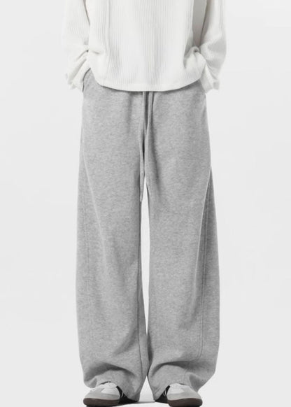 New Grey Lace Up Pockets Warm Fleece Pants Spring
