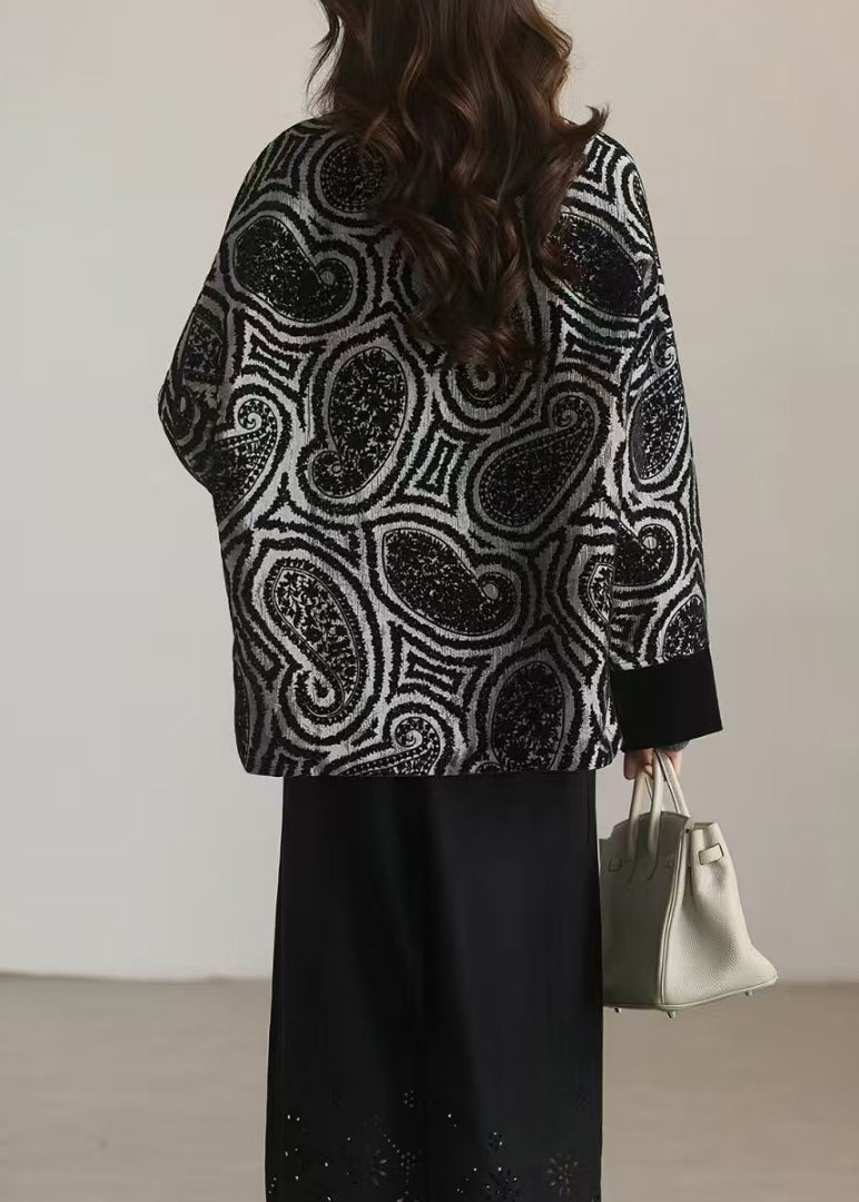 New Grey O Neck Print Button Cotton Coat Outwear Spring