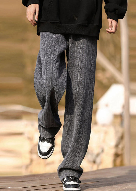 New Grey Pockets Elastic Waist Warm Fleece Pants Spring