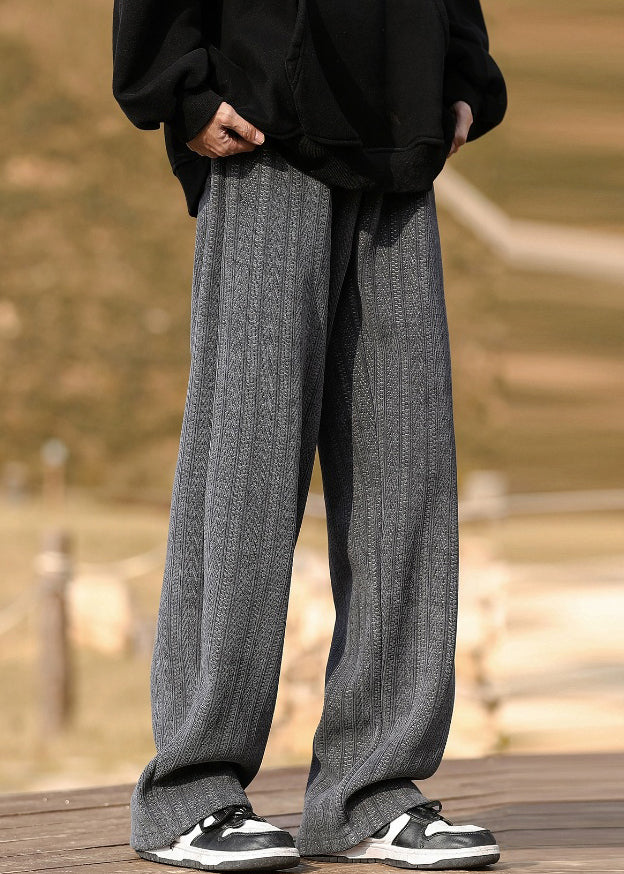 New Grey Pockets Elastic Waist Warm Fleece Pants Spring