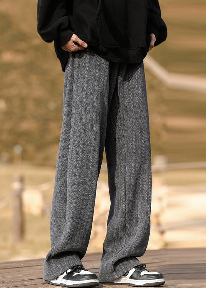 New Grey Pockets Elastic Waist Warm Fleece Pants Spring