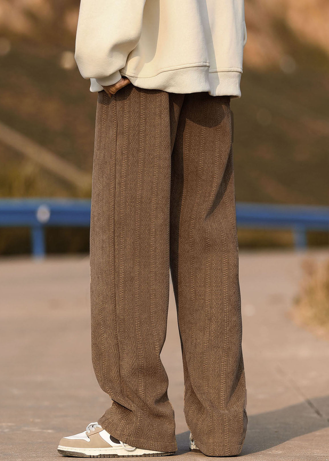 New Grey Pockets Elastic Waist Warm Fleece Pants Spring