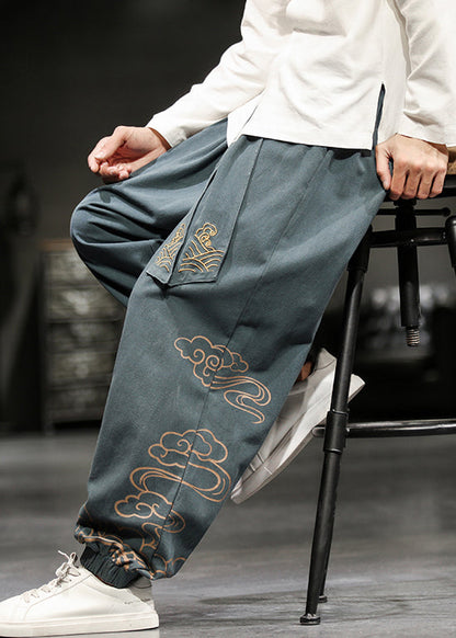 New Grey Pockets High Waist Cotton Fall Pants