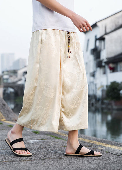 New Grey Pockets Print Ice Silk Crop Pants Clothing Summer