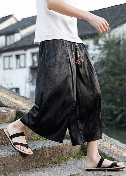 New Grey Pockets Print Ice Silk Crop Pants Clothing Summer