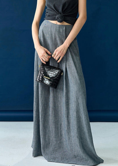 New Grey High Waist Silk Cotton Skirts Summer