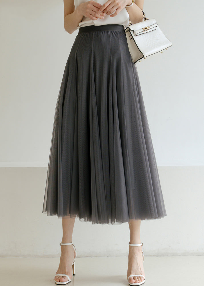 New Grey High Waist Tulle Pleated Skirt Summer