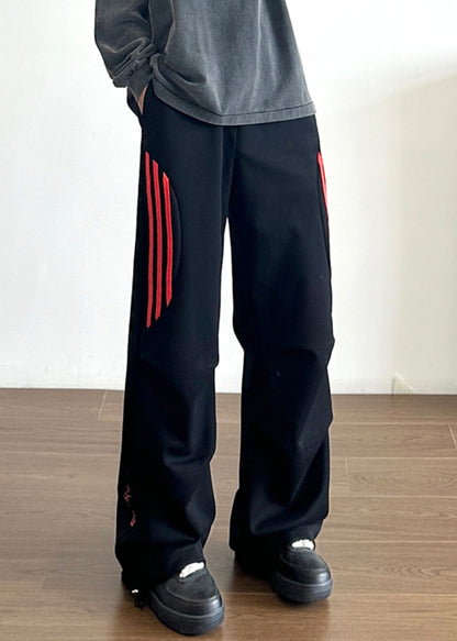 New Grey Striped Pockets Cotton Pants Long Spring