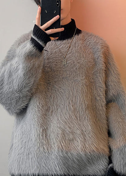 New Grey Turtleneck Patchwork Mink Velvet Sweaters Winter