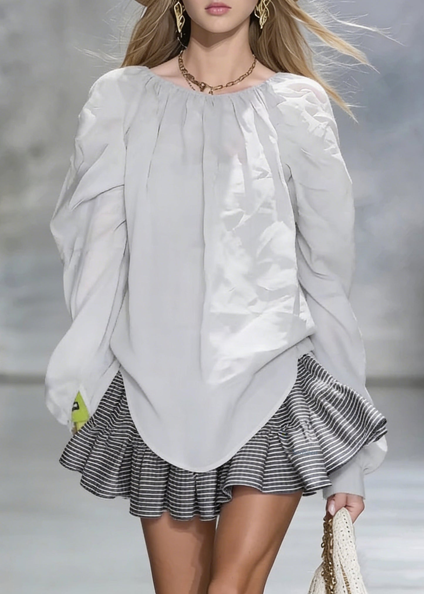 New Grey Wrinkled Solid Cotton Shirt Tops Spring