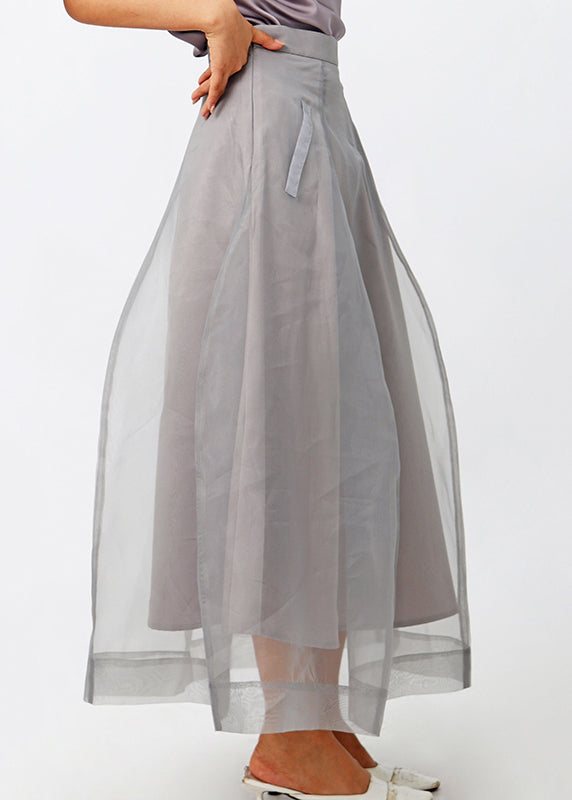 New Grey Zippered High Waist Tulle Skirts Summer