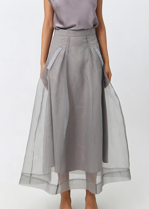 New Grey Zippered High Waist Tulle Skirts Summer