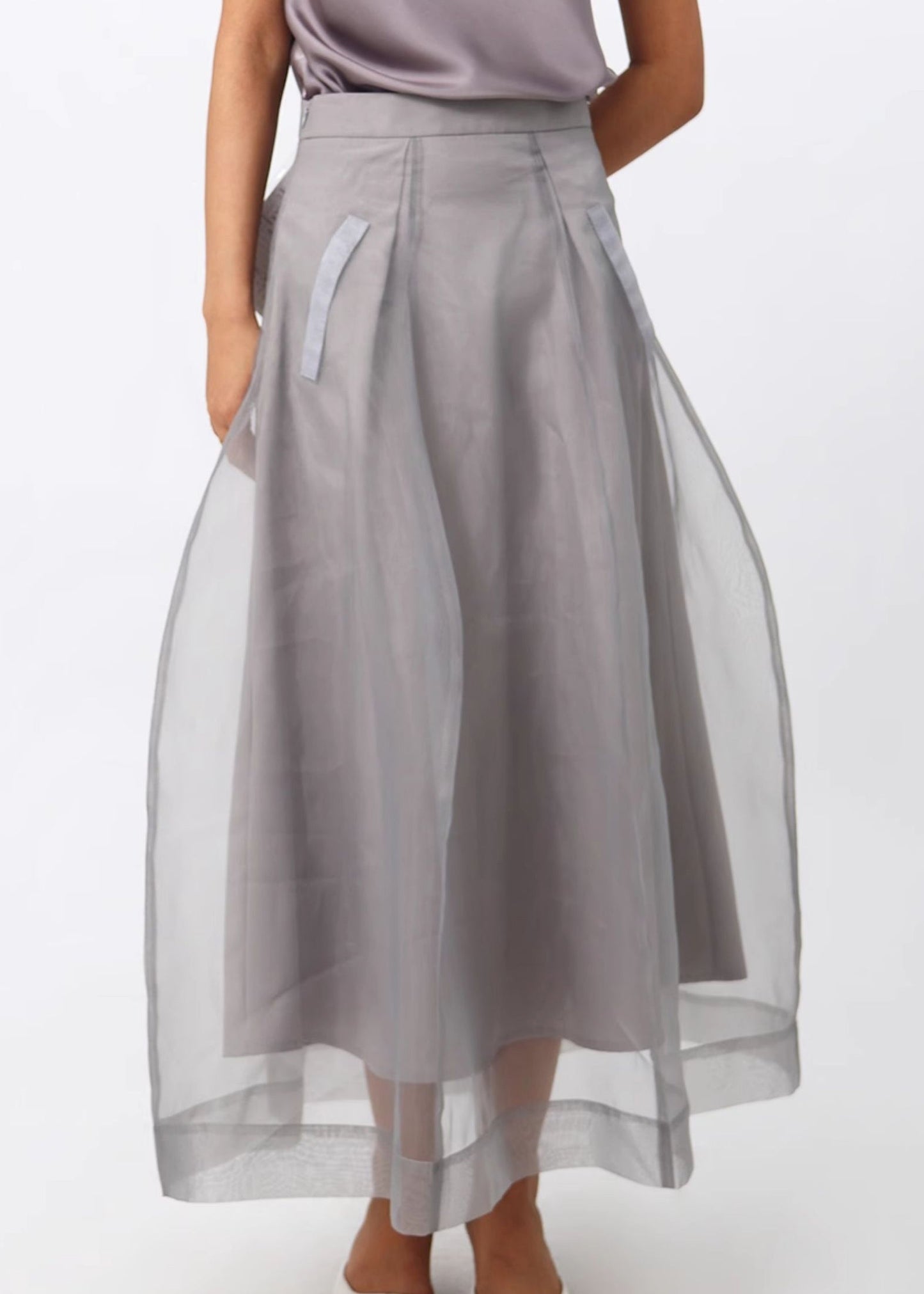 New Grey Zippered High Waist Tulle Skirts Summer