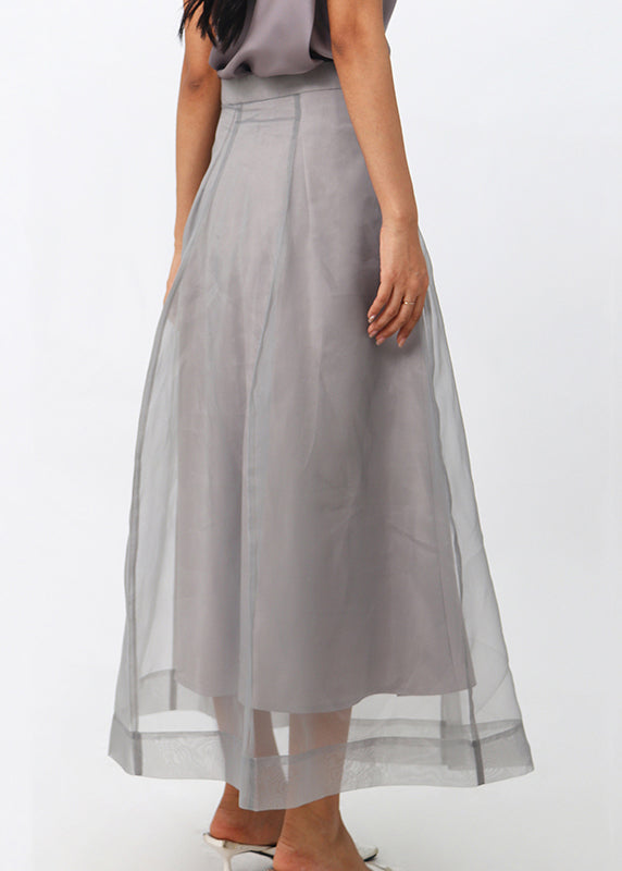New Grey Zippered High Waist Tulle Skirts Summer