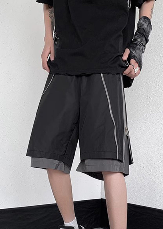 New Grey Zippered Pockets Fake Two Pieces Pants Summer