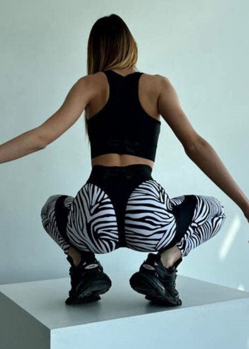 New High Waist Butt Scrunch Zebra Pattern Yoga Pants