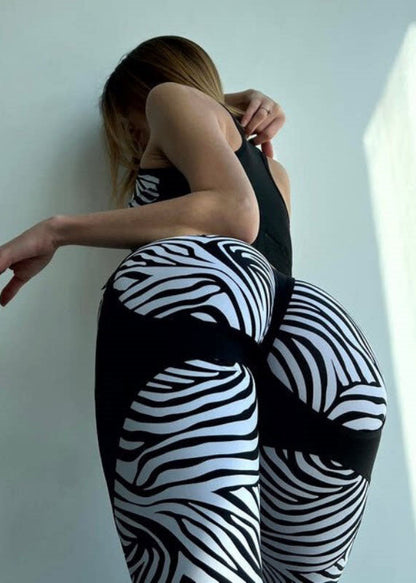 New High Waist Butt Scrunch Zebra Pattern Yoga Pants