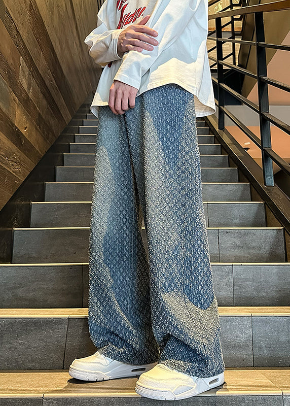 New Jacquard Blue Pockets Denim Pants Summer