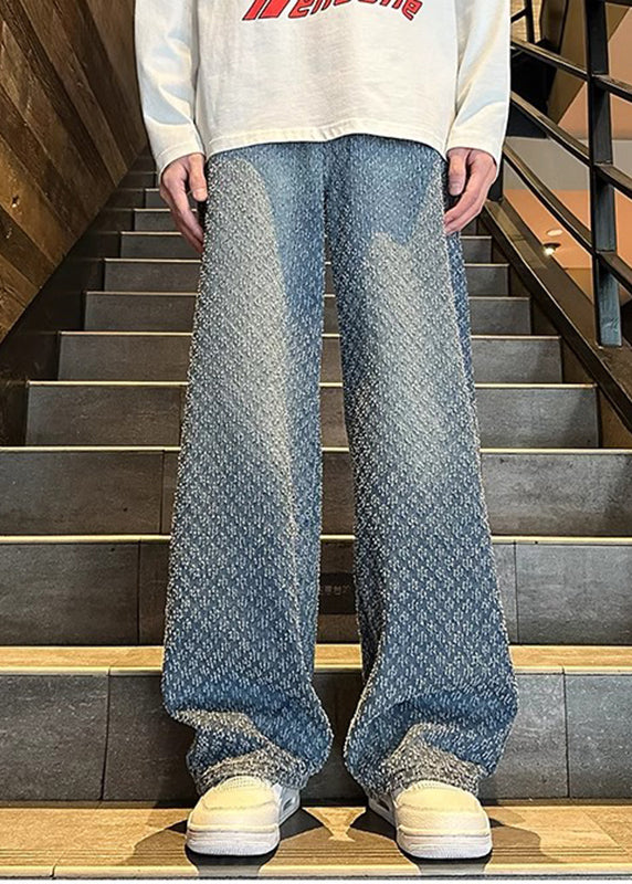 New Jacquard Blue Pockets Denim Pants Summer