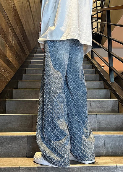New Jacquard Blue Pockets Denim Pants Summer