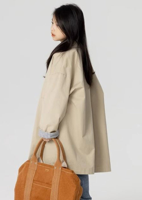 New Khaki Double Breast Pockets Cotton Trench Spring