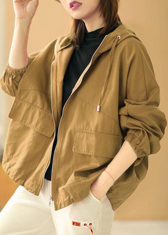 New Khaki Loose Hooded Pockets Fall Long Sleeve Coat