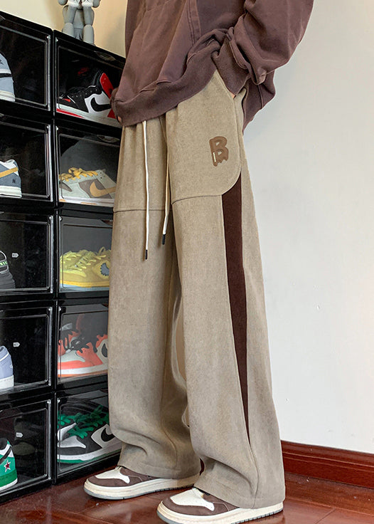New Khaki Pockets Patchwork Warm Fleece Pants Spring
