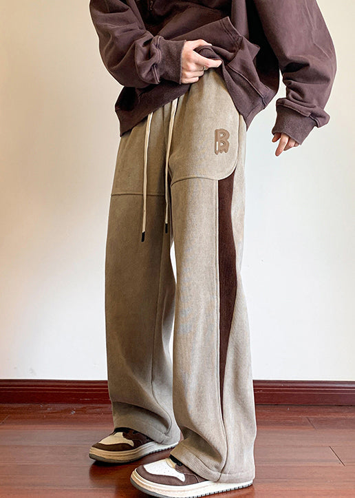 New Khaki Pockets Patchwork Warm Fleece Pants Spring