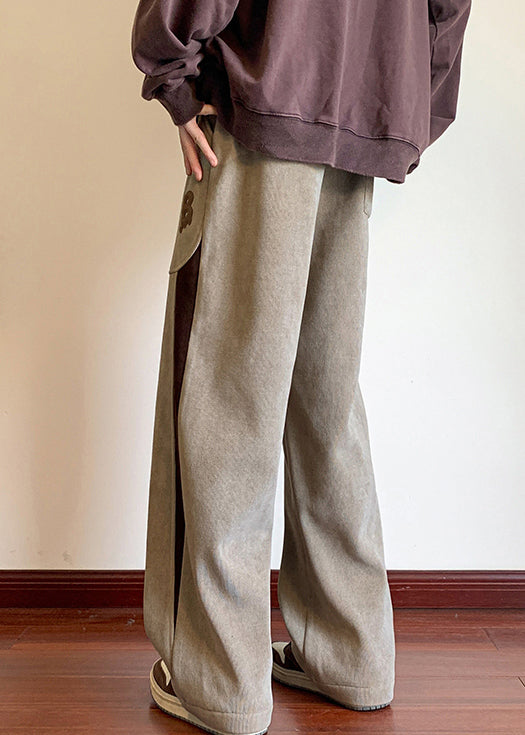 New Khaki Pockets Patchwork Warm Fleece Pants Spring
