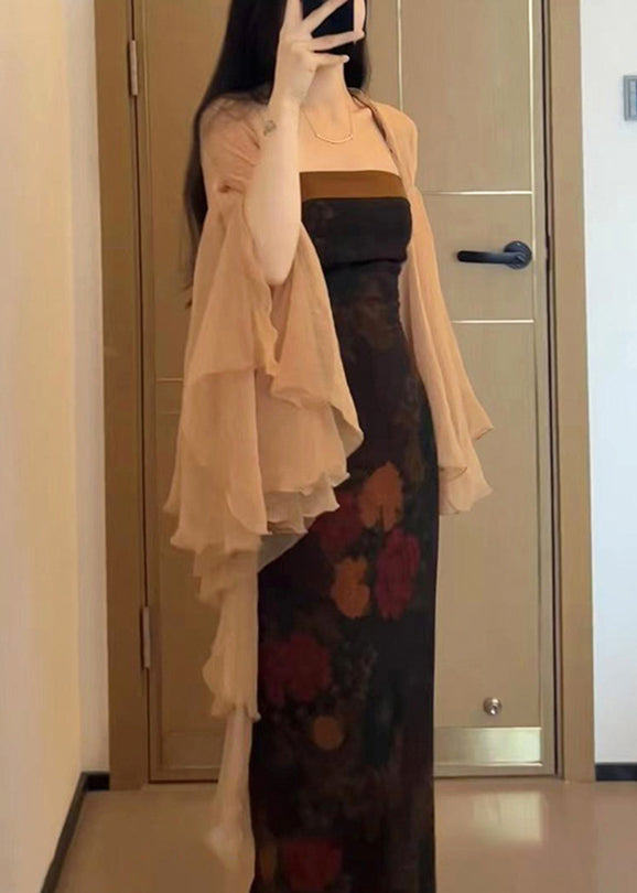 New Khaki Thin Chiffon Cardigans Butterfly Sleeve