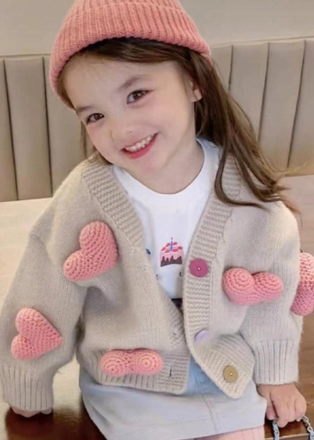 New Khaki V Neck Love Cotton Knit Cardigan Spring