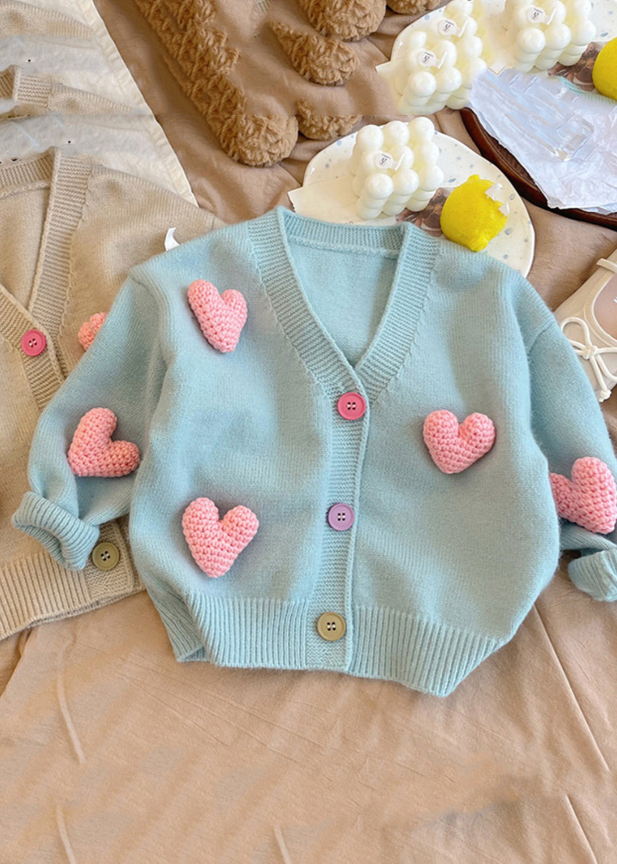 New Khaki V Neck Love Cotton Knit Cardigan Spring