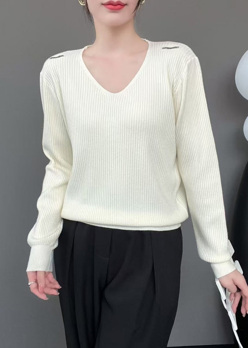 New Khaki V Neck Knit Sweater Fall