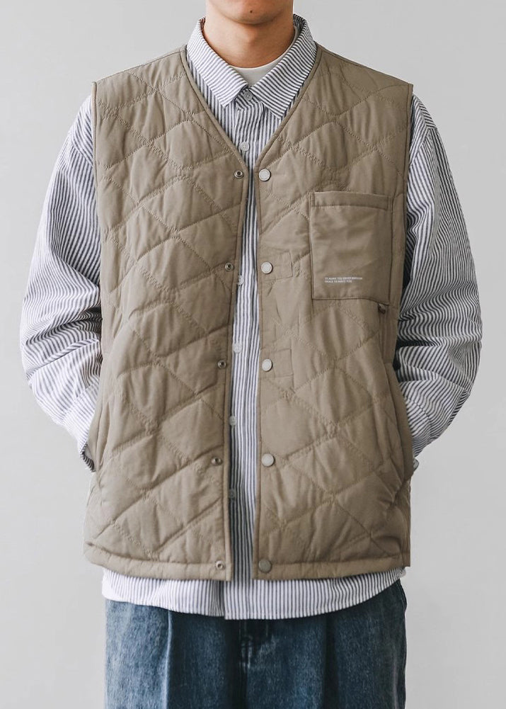 New Khaki V Neck Warm Fleece Vest in Spring