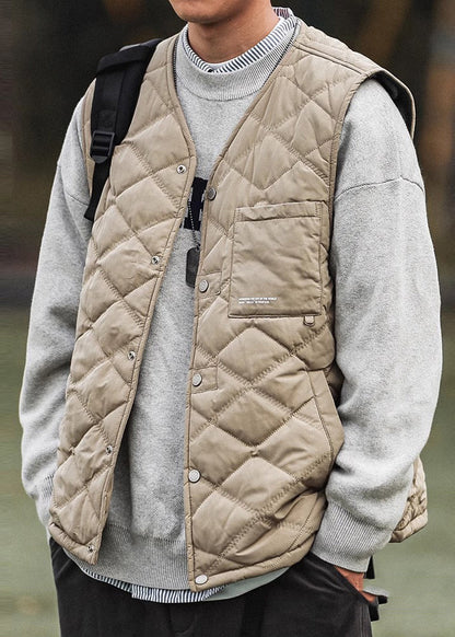New Khaki V Neck Warm Fleece Vest in Spring