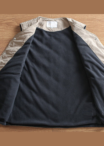New Khaki V Neck Warm Fleece Vest in Spring